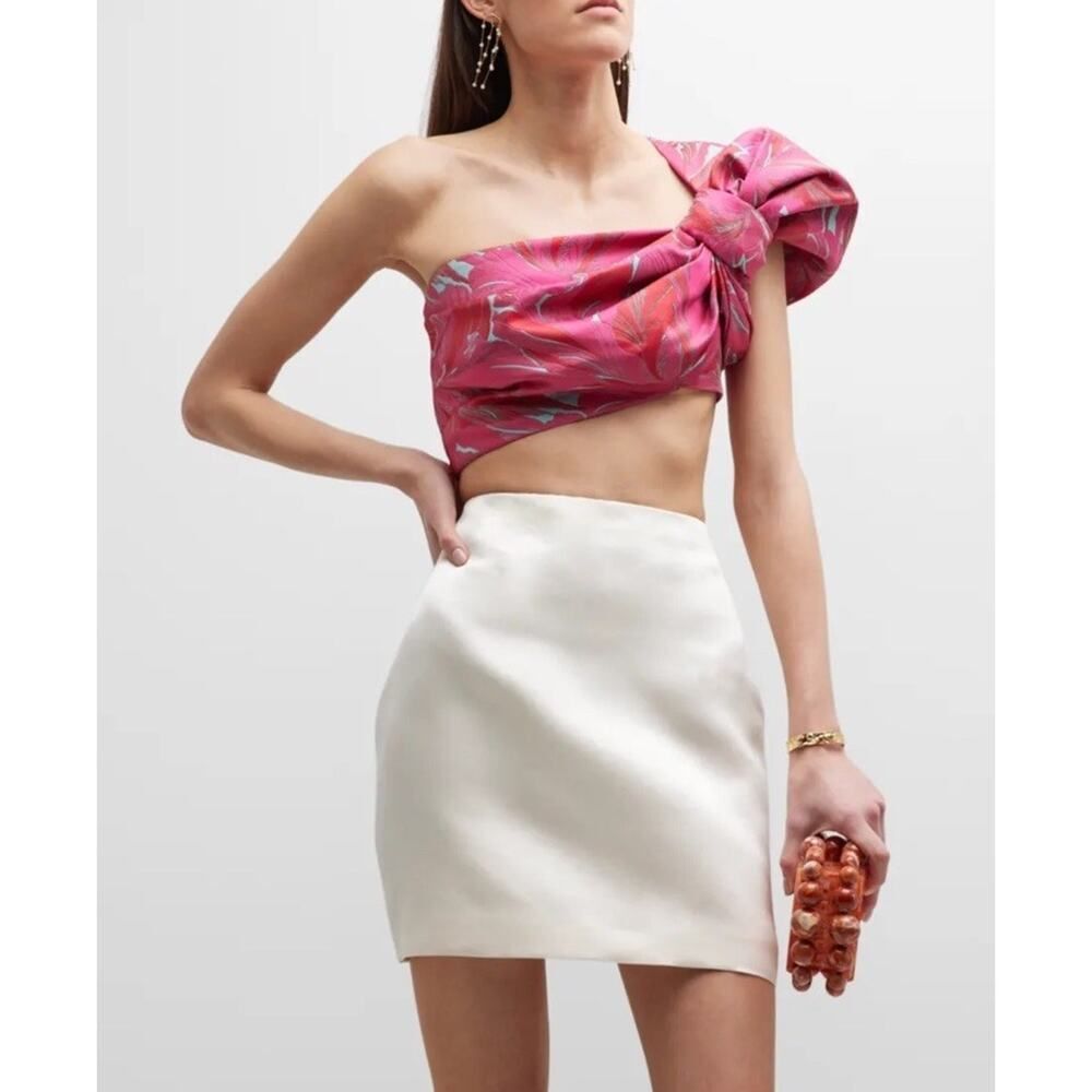 Cult Gaia June One Shoulder Jacquard Crop Top Pink Floral Estimated L